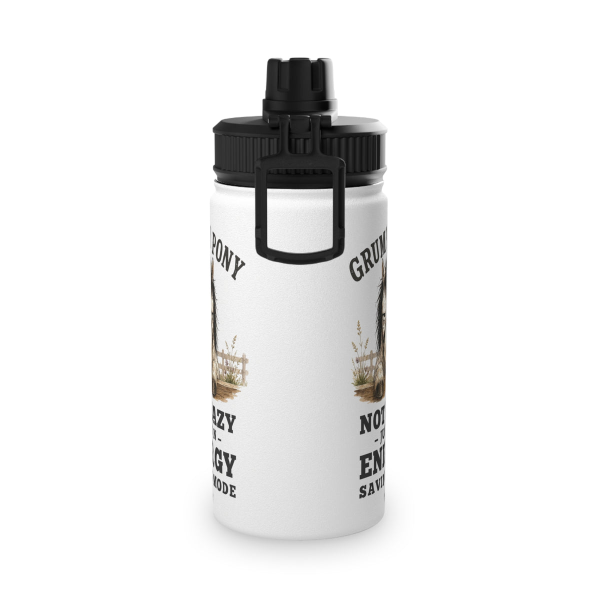 Grumpy Pony Stainless Steel Water Bottle with Sports Lid — Not Lazy - in Energy Saving Mode
