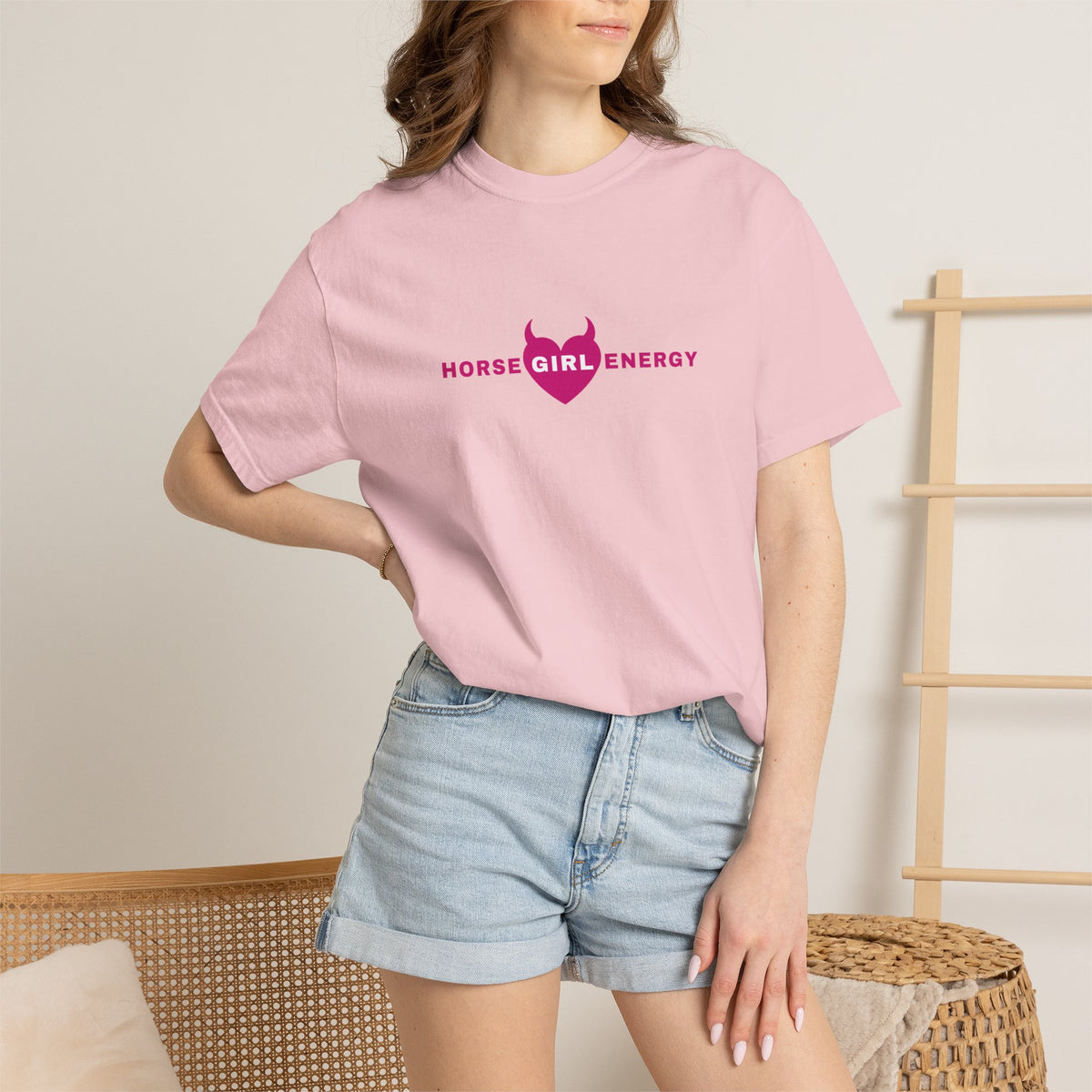 Horse Girl Energy T‑Shirt — Pink Devil Heart
