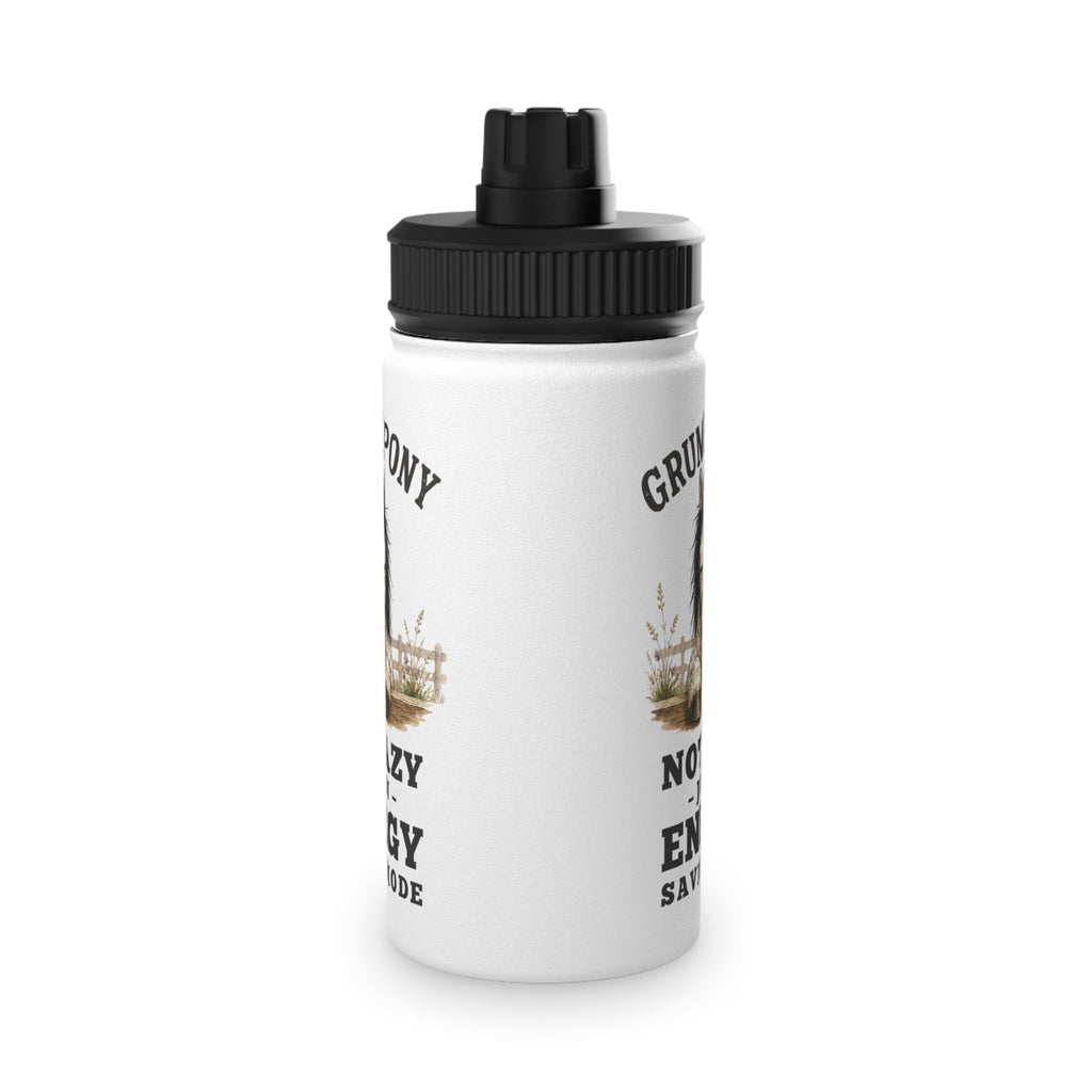 Grumpy Pony Stainless Steel Water Bottle with Sports Lid — Not Lazy - in Energy Saving Mode