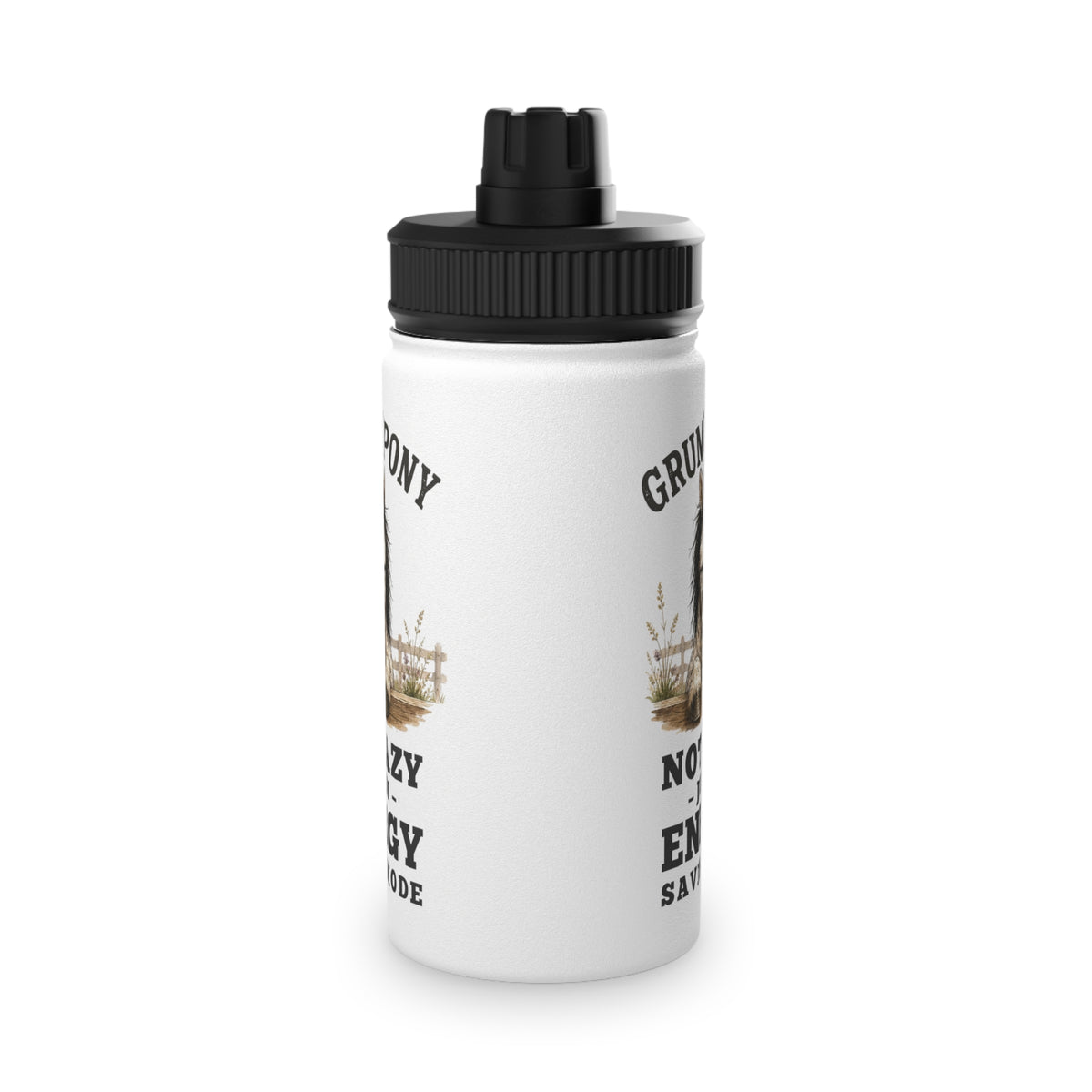Grumpy Pony Stainless Steel Water Bottle with Sports Lid — Not Lazy - in Energy Saving Mode