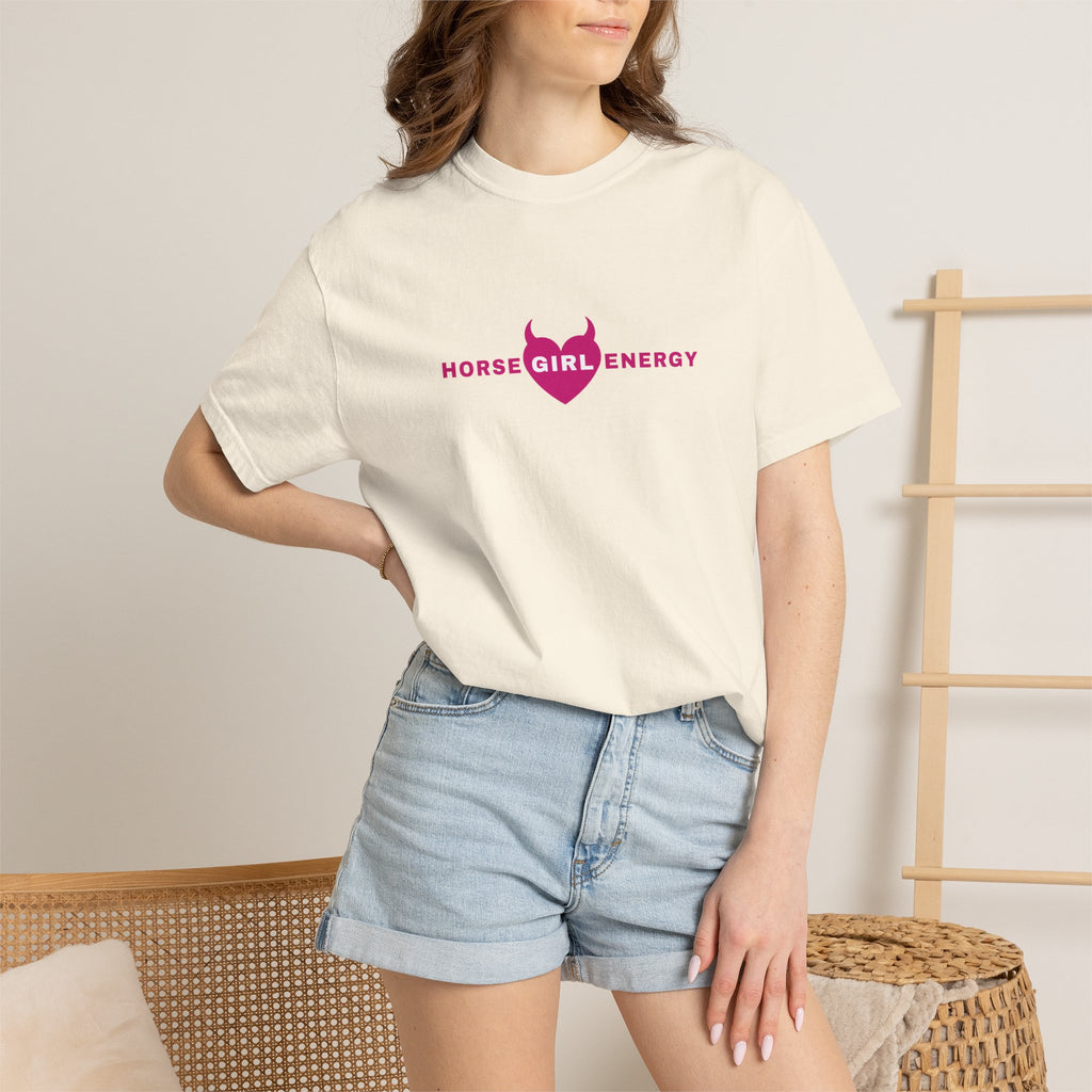 Horse Girl Energy T‑Shirt — Pink Devil Heart