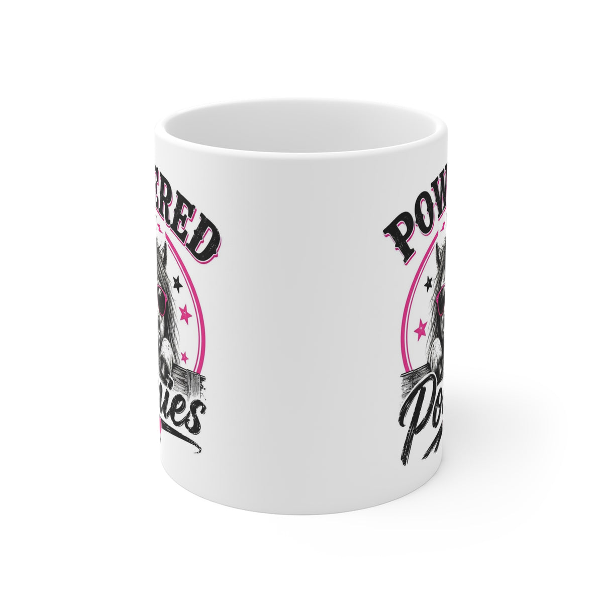 Powered by Ponies Mug — Cute Pony Coffee Cup with Sunglasses, Gift for Horse Lovers