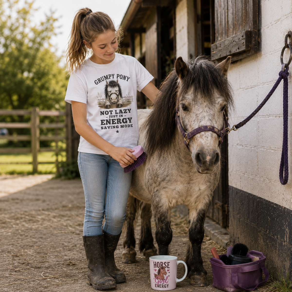 Grumpy Pony, Not Lazy — Youth Equestrian T-Shirt