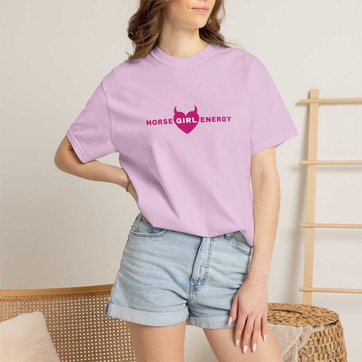 Horse Girl Energy T‑Shirt — Pink Devil Heart