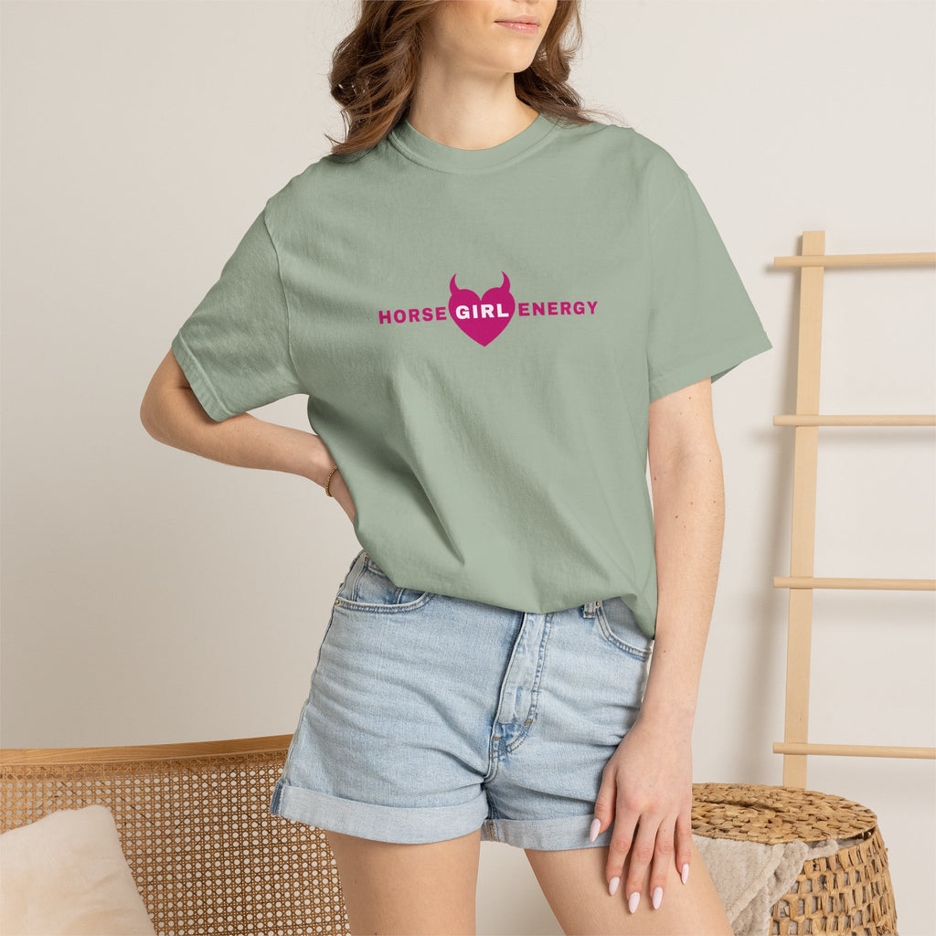 Horse Girl Energy T‑Shirt — Pink Devil Heart