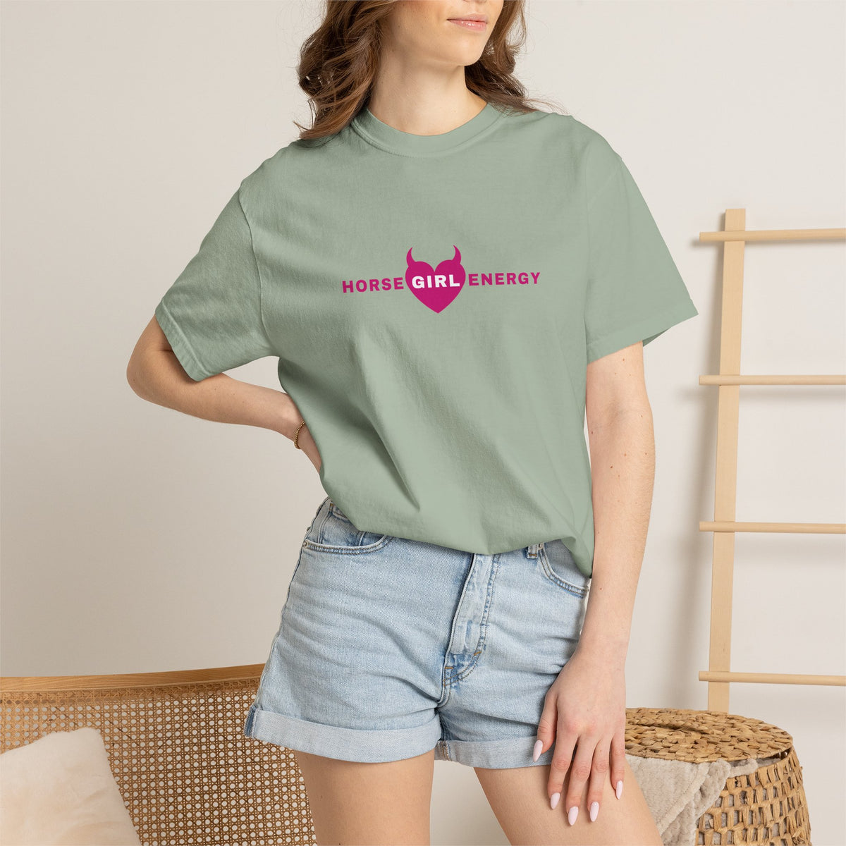 Horse Girl Energy T‑Shirt — Pink Devil Heart