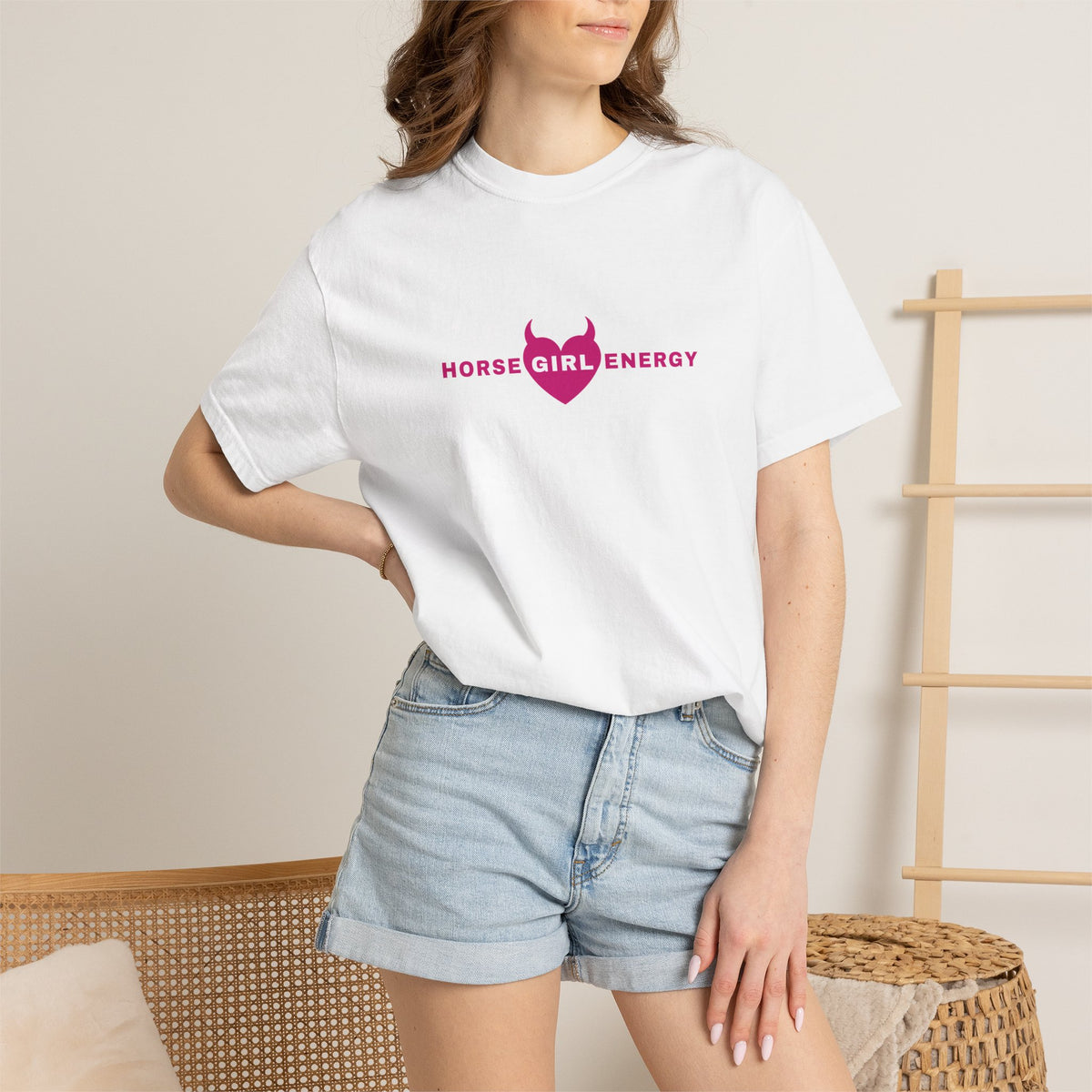 Horse Girl Energy T‑Shirt — Pink Devil Heart