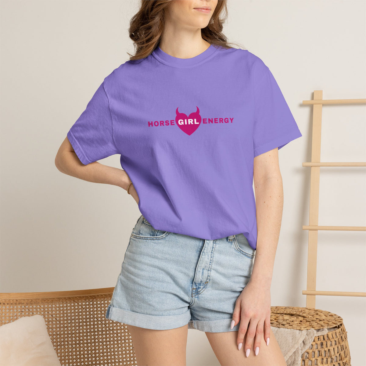 Horse Girl Energy T‑Shirt — Pink Devil Heart