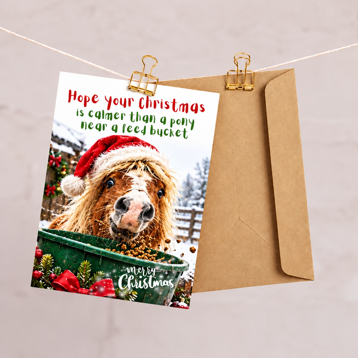 Hope your Christmas is calmer - Funny Pony Christmas Card