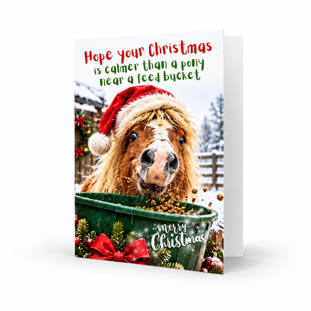 Hope your Christmas is calmer - Funny Pony Christmas Card