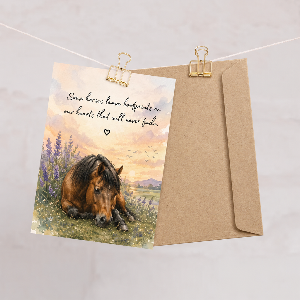 Hoofprints on Our Hearts — Equestrian Sympathy Card