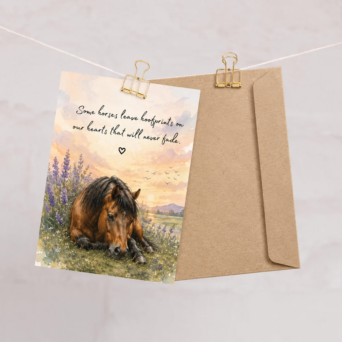 Hoofprints on Our Hearts — Equestrian Sympathy Card