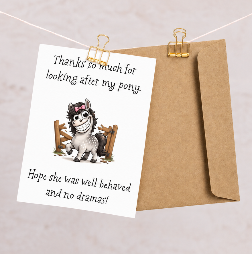 Thanks for Looking After My Pony — Equestrian Thank You Card